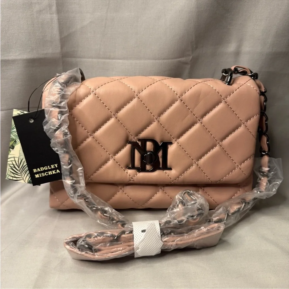 Badgley Mischka Quilted Blush Pink Messenger/Crossbody Bag